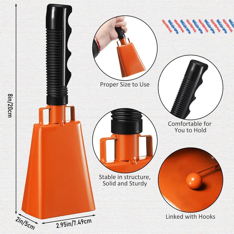Pelopy 6 Pcs Cowbell with Handle 8 Inch Cow Bells Bulk for Sporting Events Cheering Cowbells Noise Makers for Football Games Graduation Party Hand Chime Percussion Musical Instrument(Orange) - Image 2